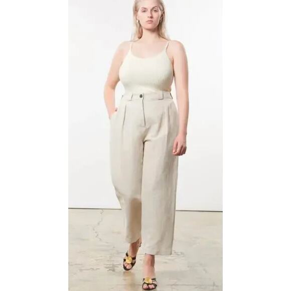 Mara Hoffman Jade High Waisted Pant in Off White Cotton/ Linen Blend Size 18 - Picture 9 of 9